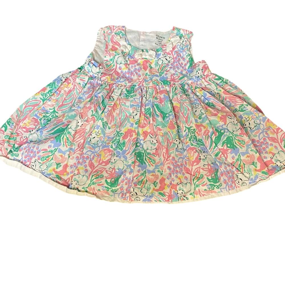Crown & Ivy floral bunny rabbit sprint sleeveless fit flare dress SIZE 12M